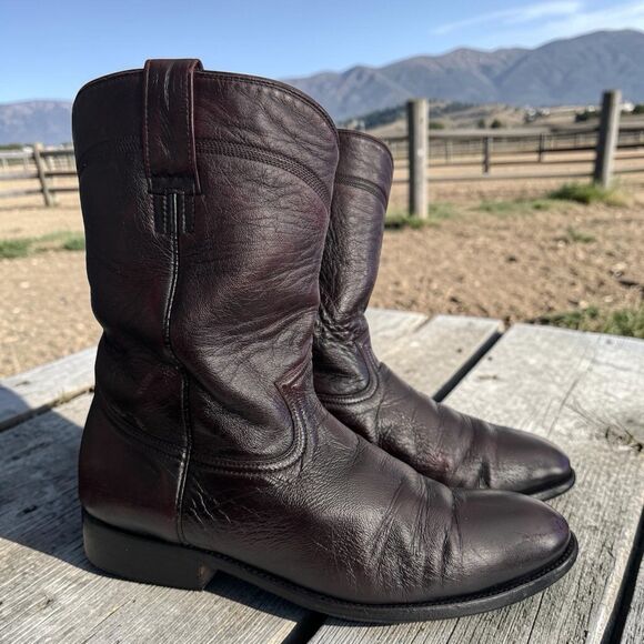 Vintage Gavel Allen Goat Roper Cowboy Boots Black Cherry Handmade Mens 12E main image 4